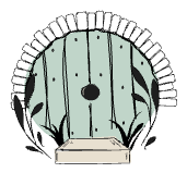 Vector drawing of a round wooden door in a soft light green